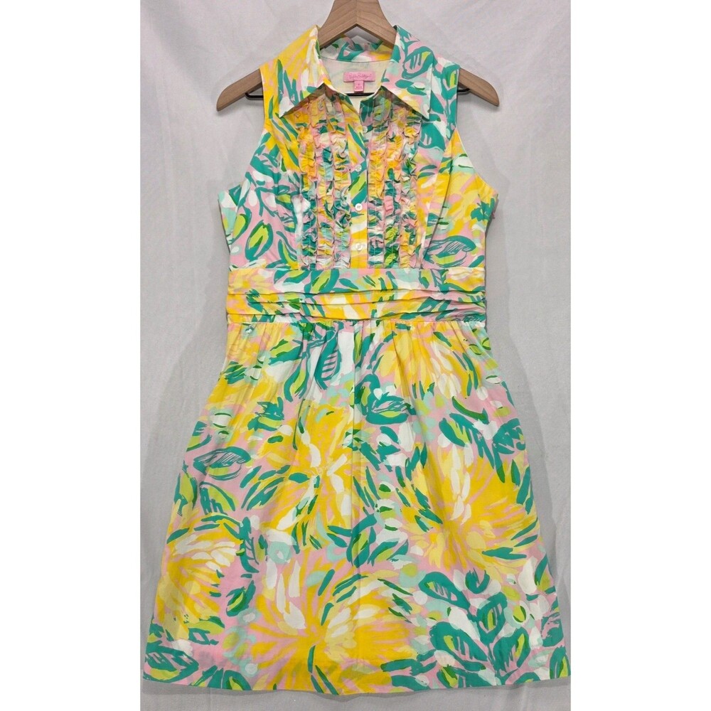 Lilly Pulitzer Essie Floral Shirtdress Pockets Resort Preppy Vacay Womens Size 8